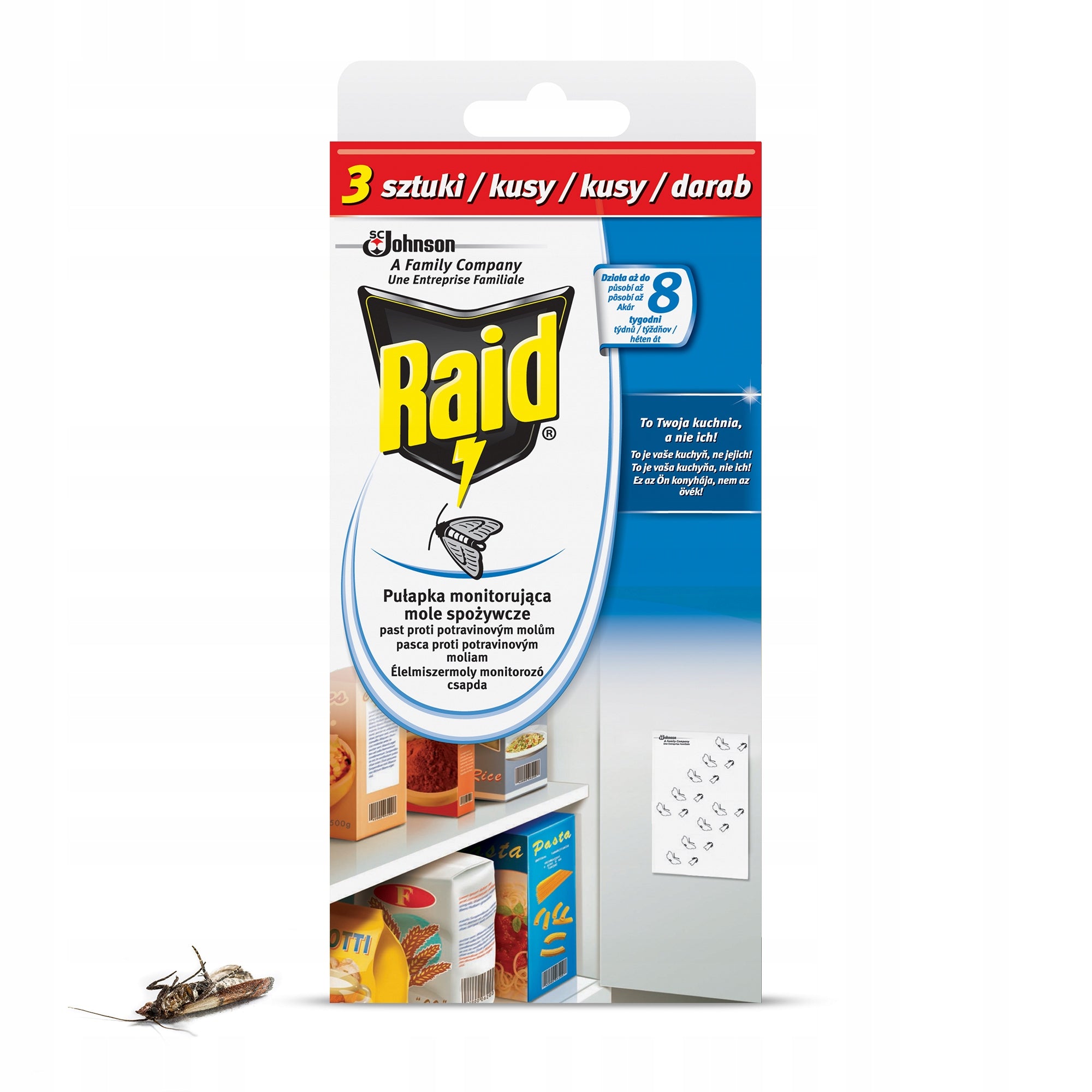 3X RAID FOOD MOTH TRAP FOR KITCHEN PANTRY 9 PCS ACTION 8 WEEKS. Packaging status original