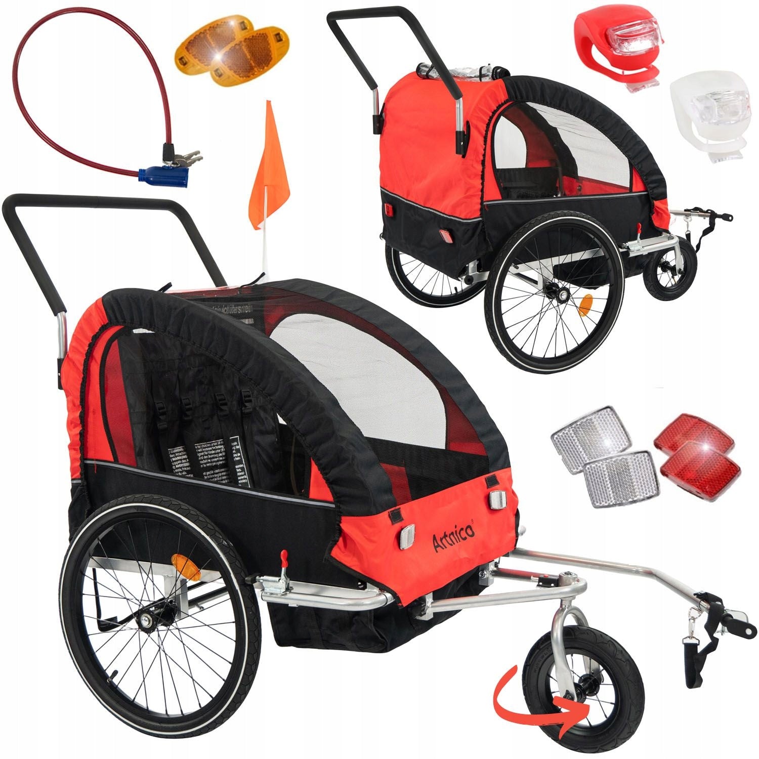 3in1 BICYCLE TRAILER for children folding SHOCK ABSORPTION WHEEL 360 RED