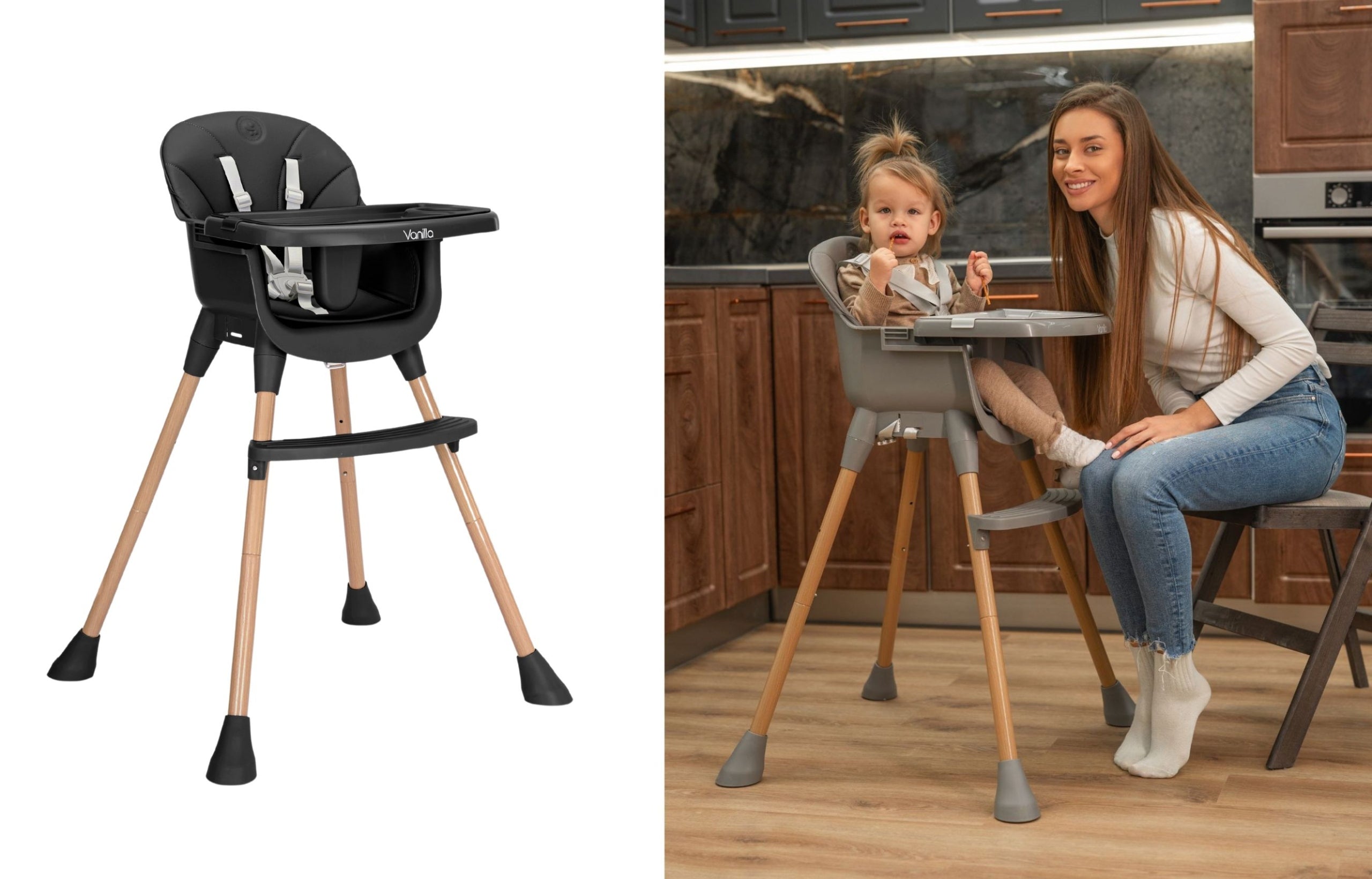 3in1 Baby Feeding Chair Adjustable Footrest Tray Straps Table Packaging status original