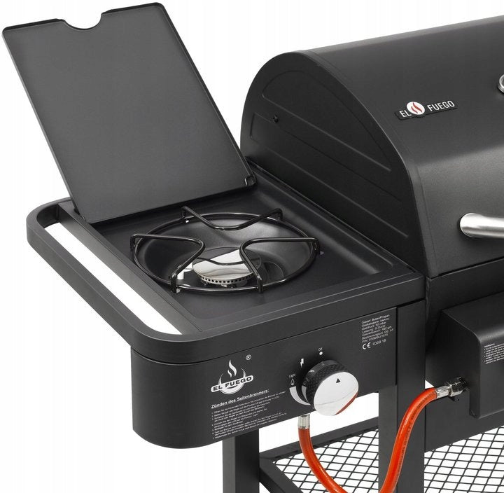 3in1 CARBON GAS GRILL EL FUEGO COMBIGRIL + CAST IRON SMOKER PLATE Packaging status original