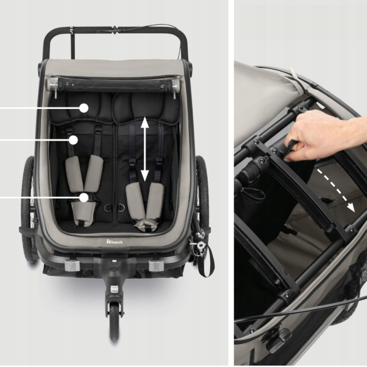 3in1 Double Bike Trailer Hauck Bike N Walk LED jogger lighting Brand Hauck