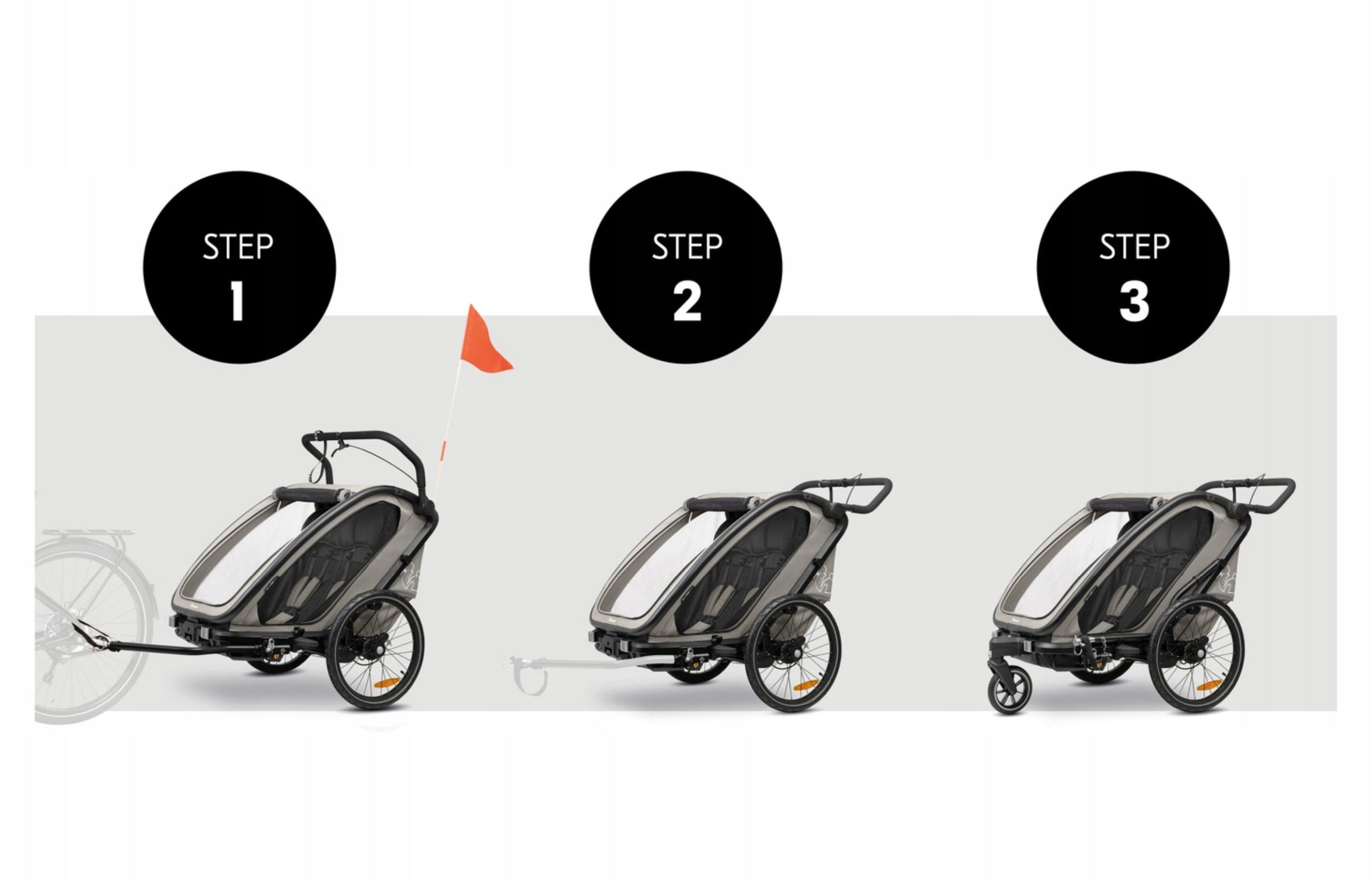 3in1 Double Bike Trailer Hauck Bike N Walk LED jogger lighting Packaging status original
