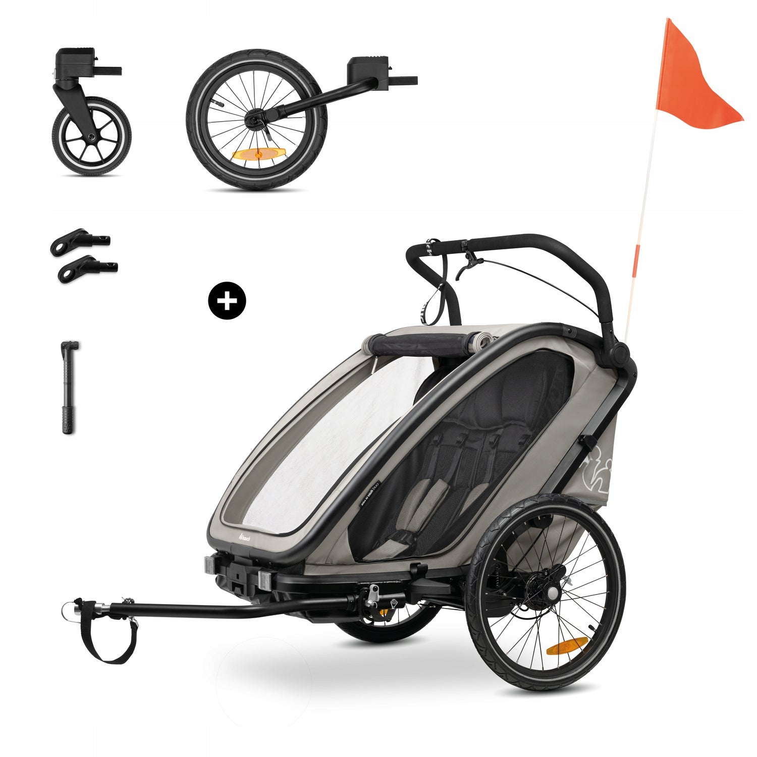3in1 Double Bike Trailer Hauck Bike N Walk LED jogger lighting