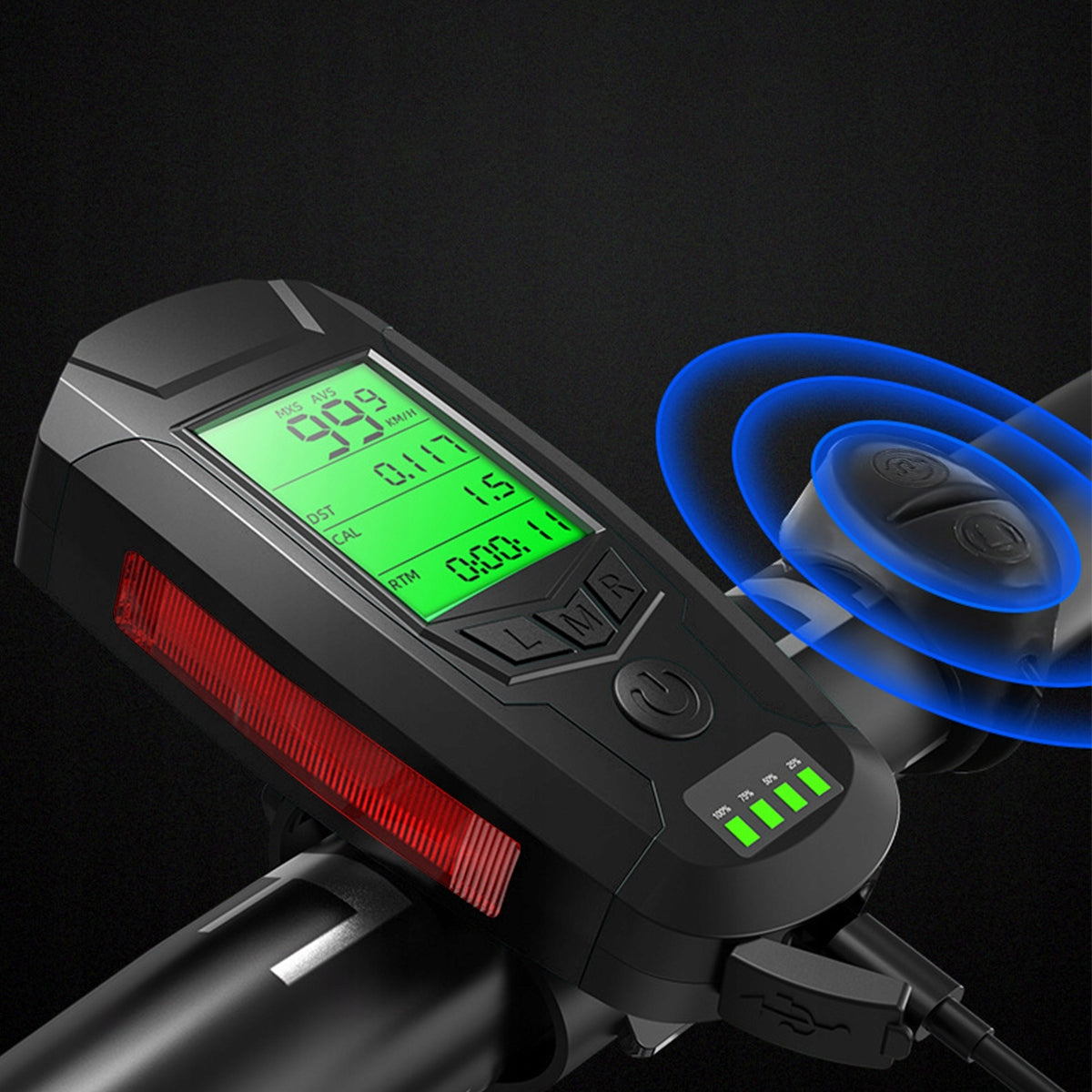 3in1 FRONT REAR BICYCLE LIGHT (+ COUNTER AND HORN) - BICYCLE LIGHTS Packaging status original