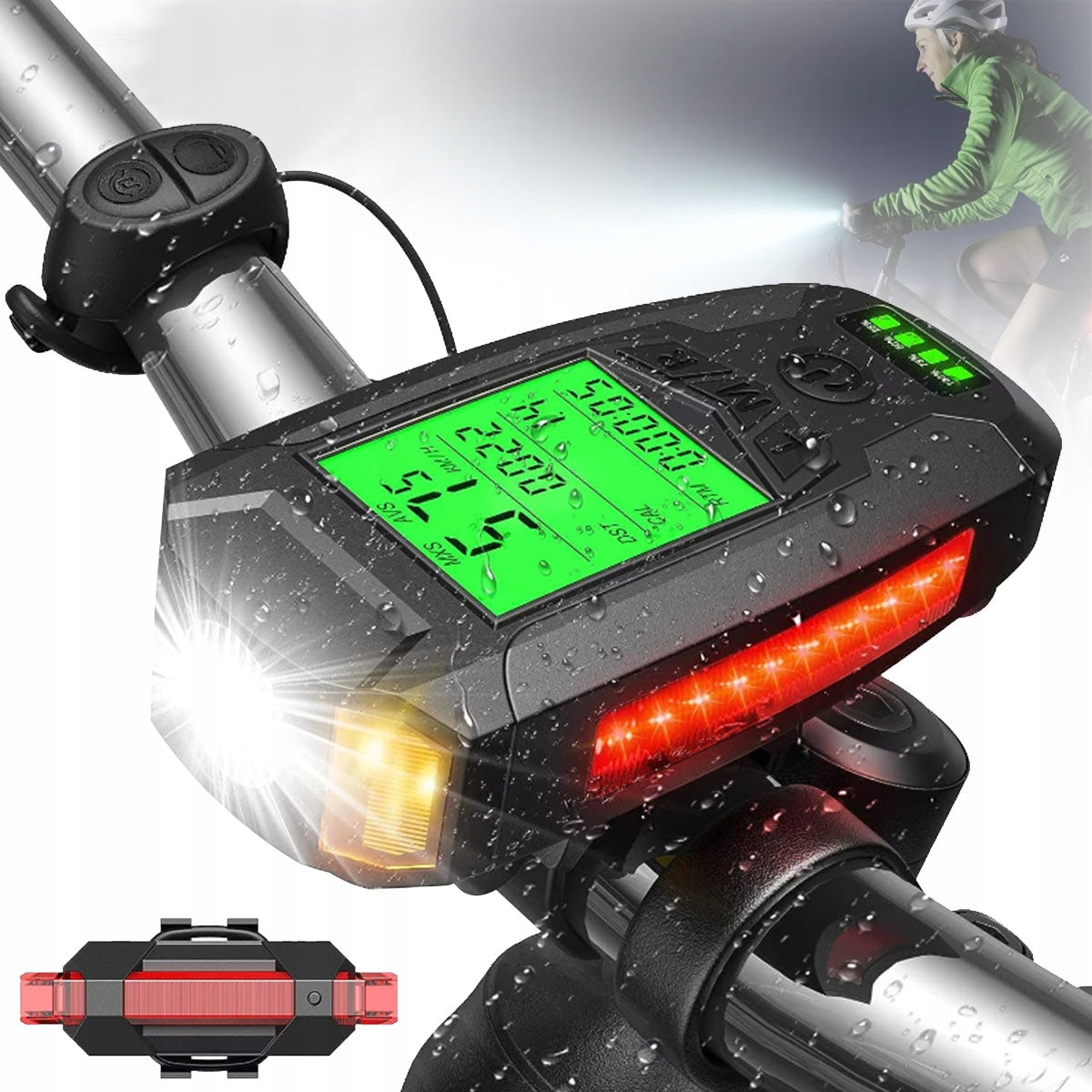 3in1 FRONT REAR BICYCLE LIGHT (+ COUNTER AND HORN) - BICYCLE LIGHTS