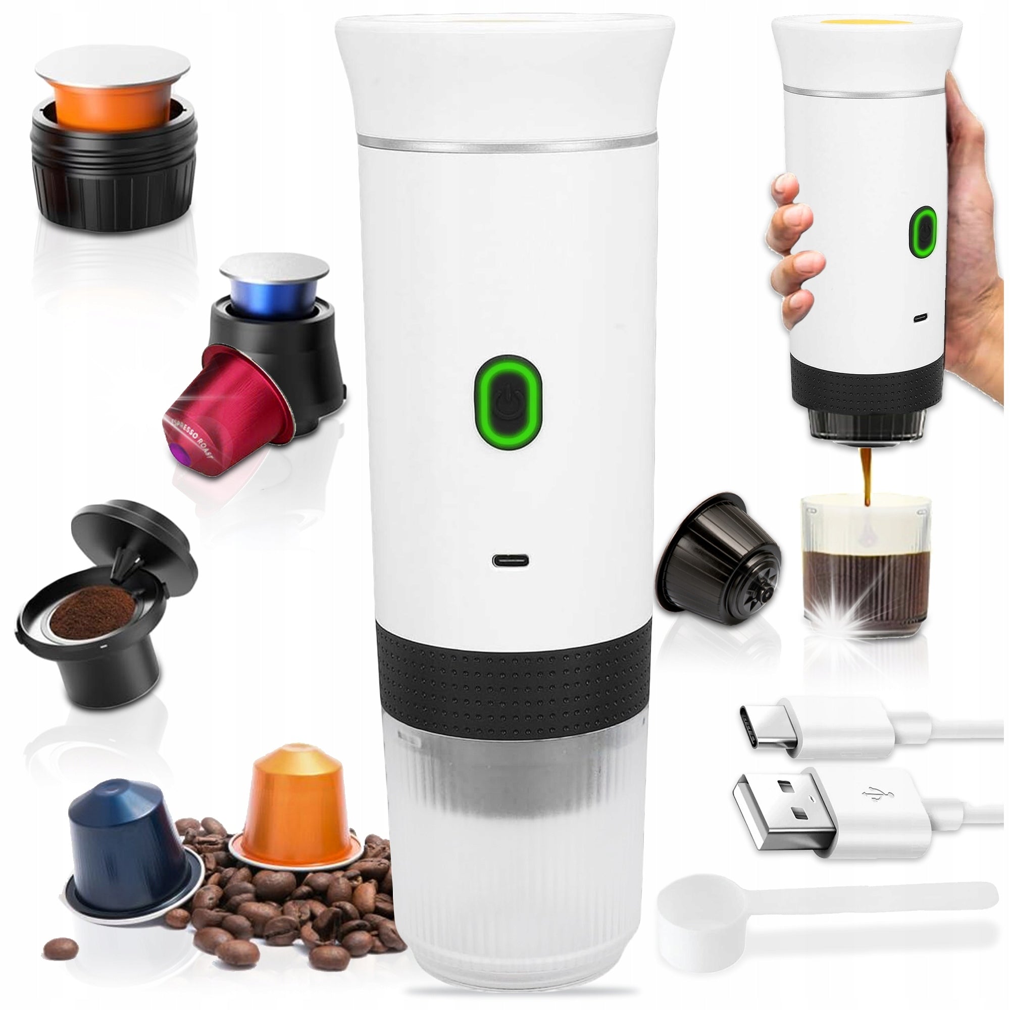 3in1 PORTABLE COFFEE MAKER TOURIST PRESSURE CAPSULES GROUND