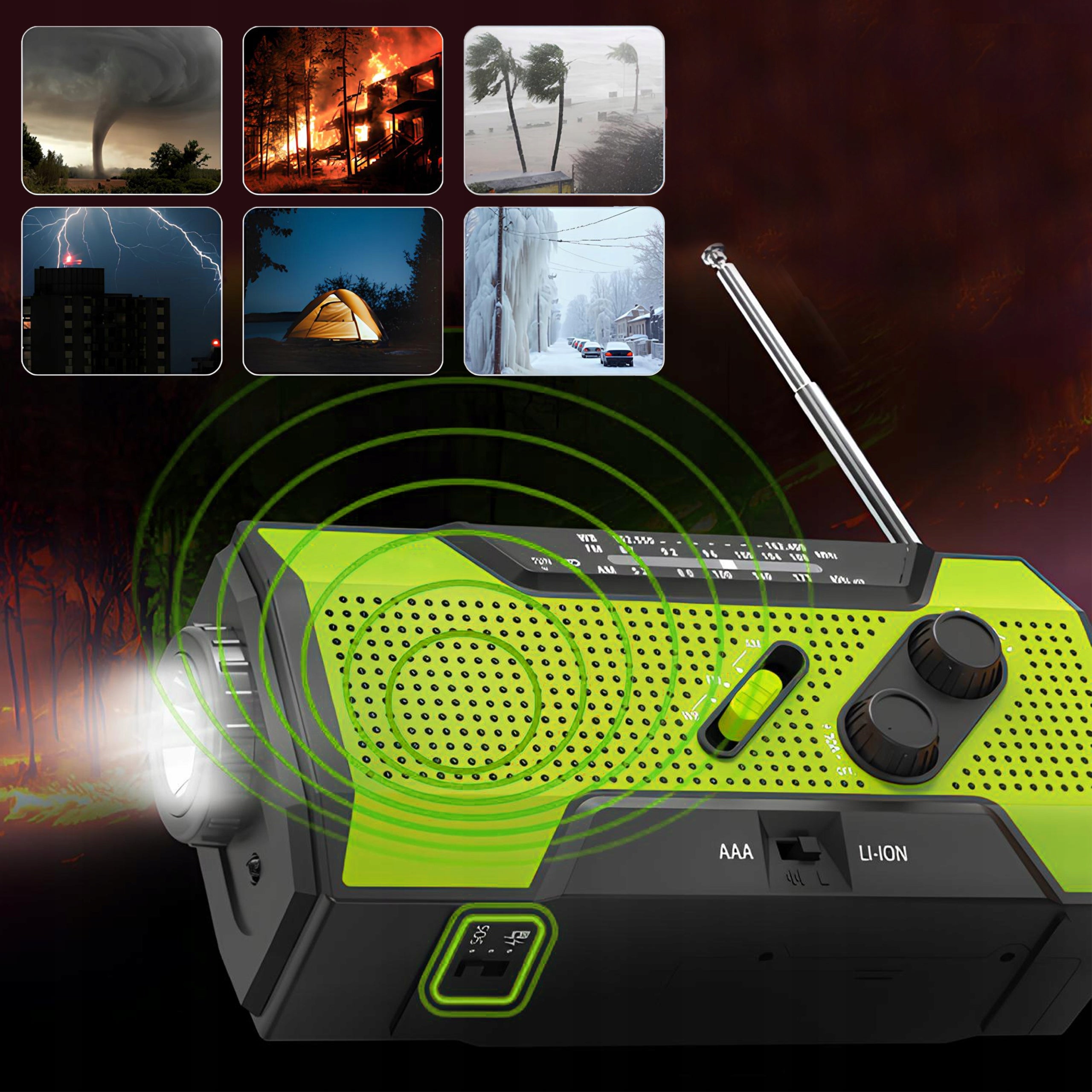 3in1 RADIO PORTABLE SOLAR CRANK DYNAMO EMERGENCY FLASHLIGHT POWERBANK 2000 Packaging status original