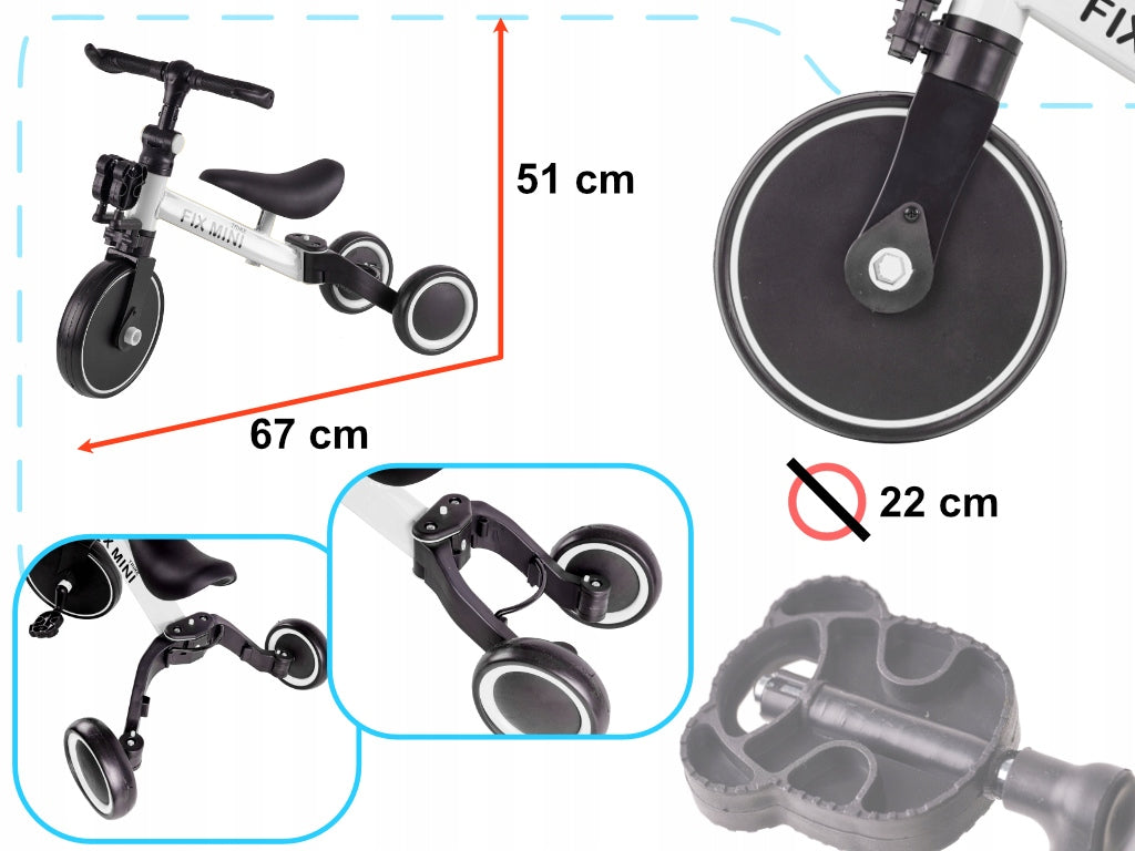 3in1 Tricycle Running Bike With Pedals Ride-On Children Lightweight White Brand Trike