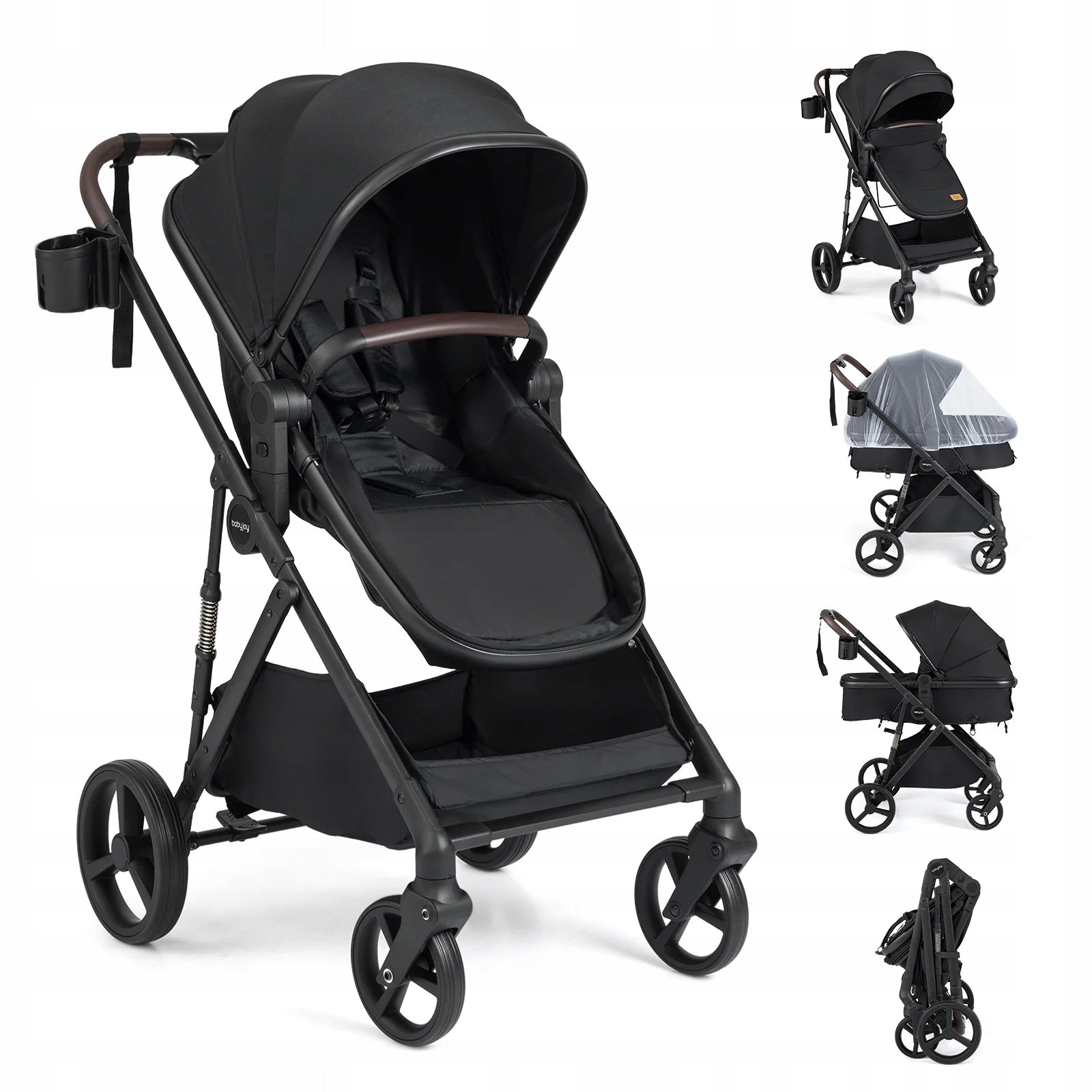 3in1 folding stroller with reversible seat, reclining, black,