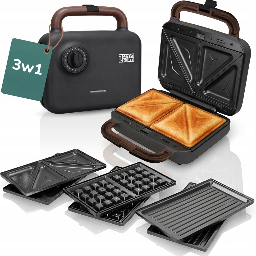 3in1 sandwich maker LEBENLANG electric toaster 750W panini waffle iron