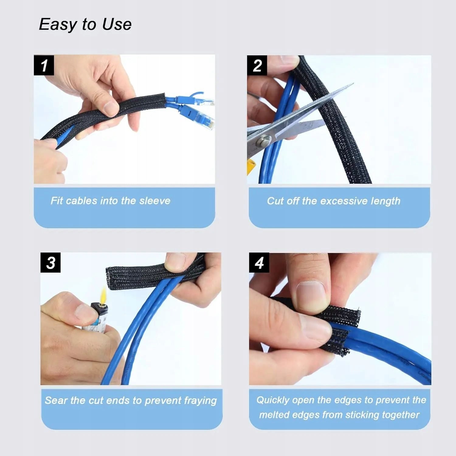 3m x 13mm Black Cable Sleeve, Wire Protector & Organizer, Cable Wrap Packaging status original