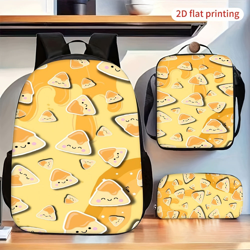 3pc Backpack Set Cute Cartoon Triangle Pattern Crossbody Bag Pouch