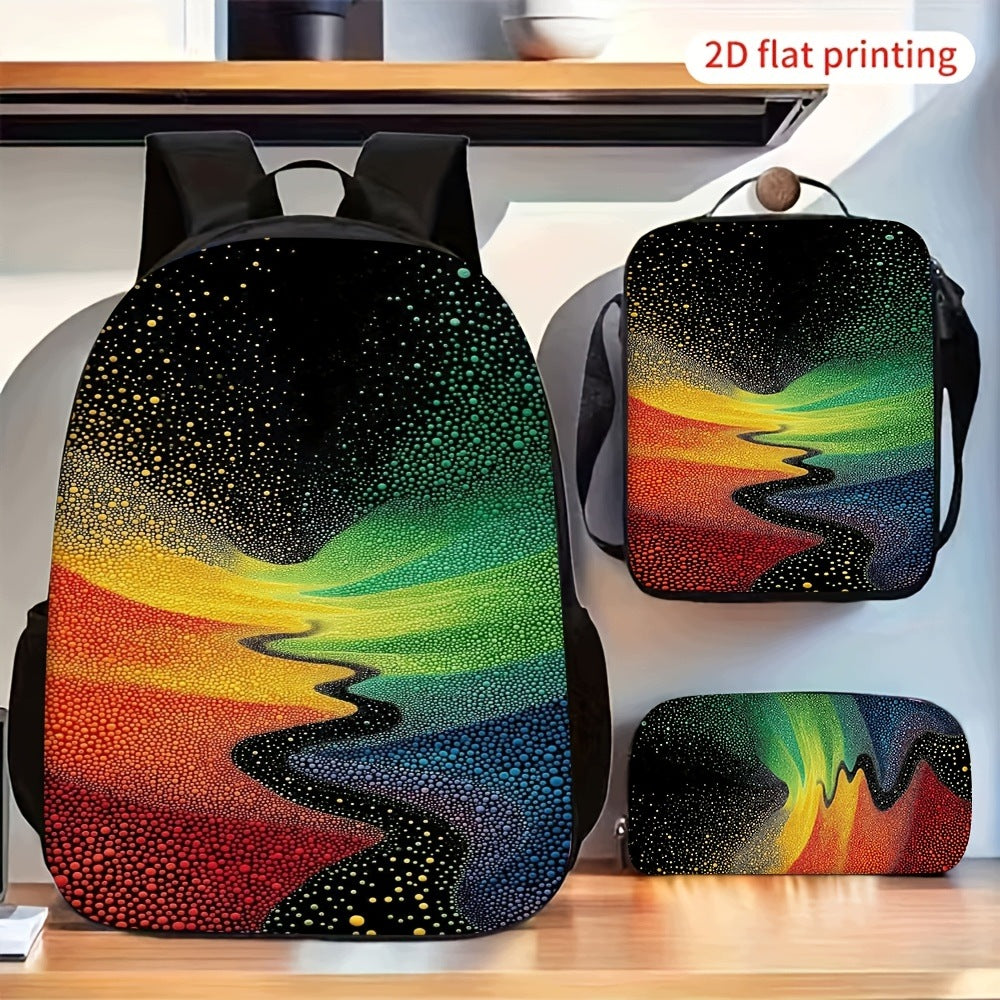 3pcs Abstract River Pattern Backpack Shoulder Bag Pencil Case