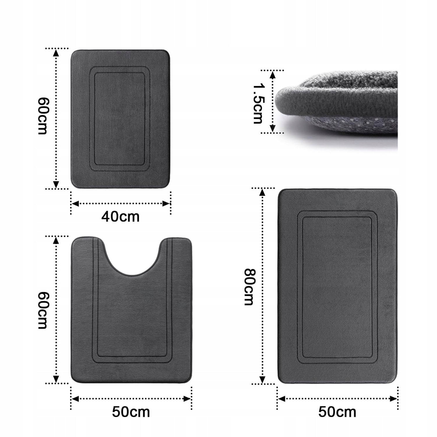 3pcs Bathroom Rugs SET NON-SLIP Mega Soft Thickness Length 80 cm