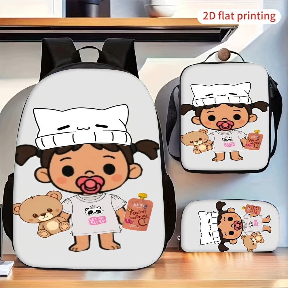 3pcs Cute Cartoon Pattern Printed Backpack Set with Shoulder Pencil Case