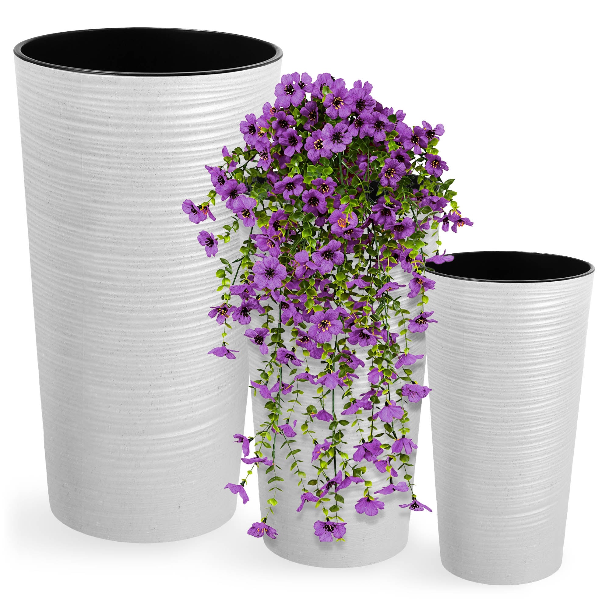 3pcs FLOWER POT 37+47+57 cm GARDEN + CARTRIDGE HIGH LARGE WHITE SET