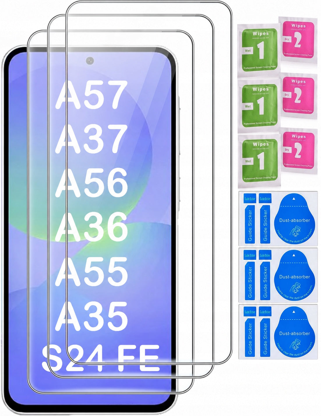 3x 9H TEMPERED GLASS FOR SAMSUNG GALAXY A35 A55 A36 A56 A37 A57 S24 FE 5G