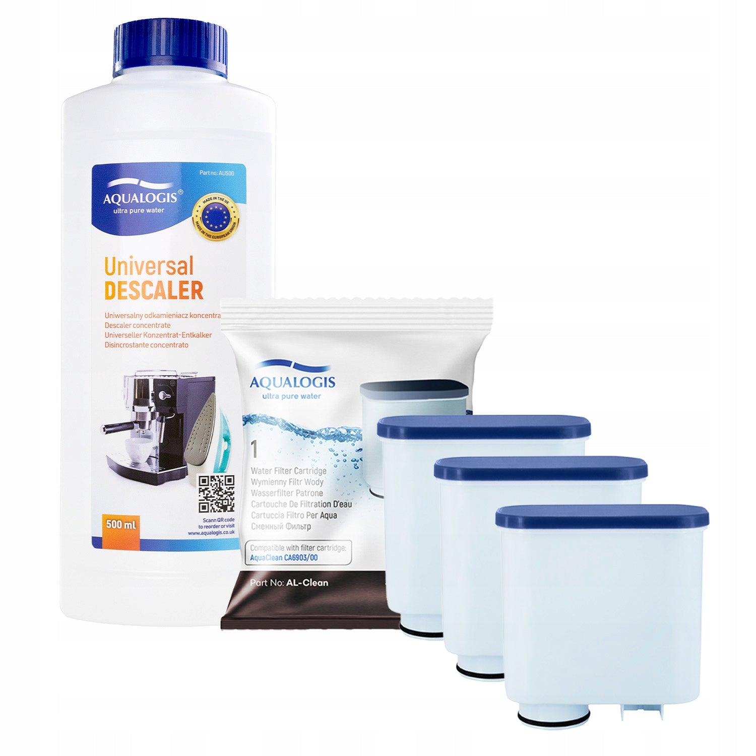3x Filter for Saeco AL-Clean Express + Universal Descaler 500ml