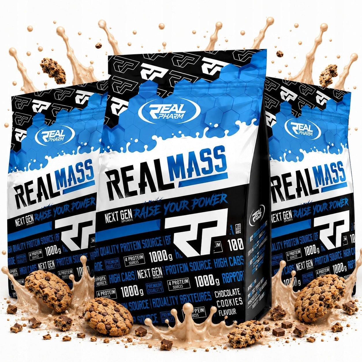 3x GAINER for mass PROTEIN CARBOHYDRATES 1KG Real Mass 1000g Cookie