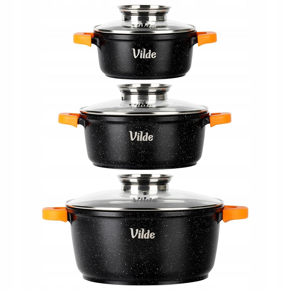 3x GRANITe pots set of gas pots induction VILDE 16 + 20 + 24 cm Brand Vilde