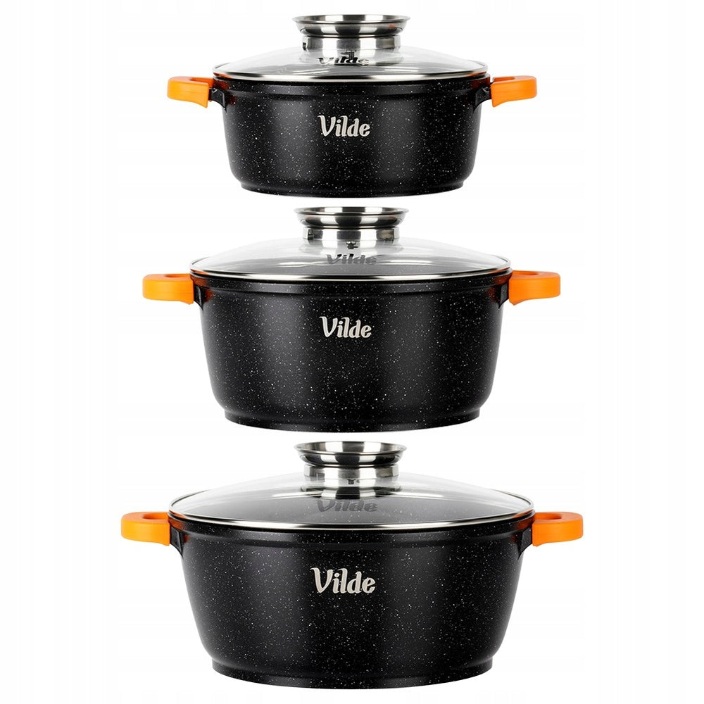 3x GRANITe pots set of gas pots induction VILDE 20 + 24 + 28 cm Brand Vilde
