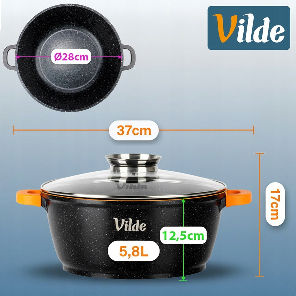 3x GRANITe pots set of gas pots induction VILDE 20 + 24 + 28 cm Coating type granitic