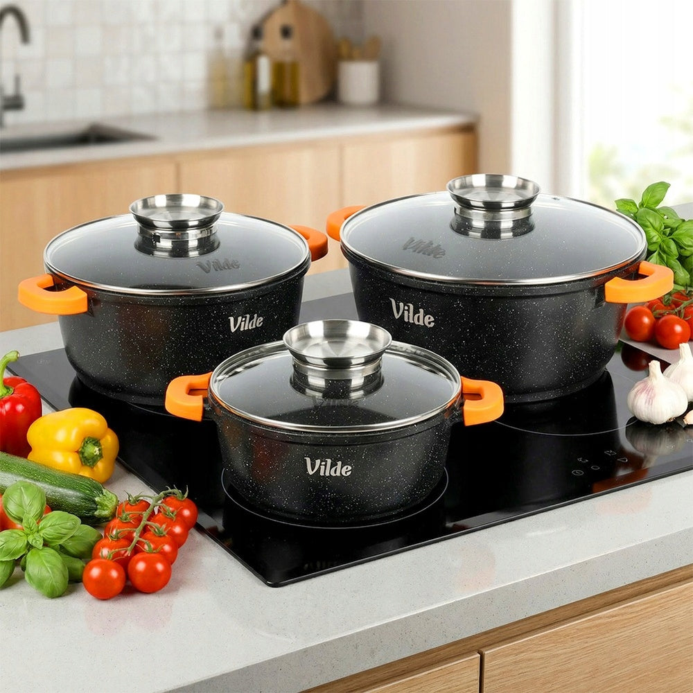 3x GRANITe pots set of gas pots induction VILDE 20 + 24 + 28 cm Packaging status original