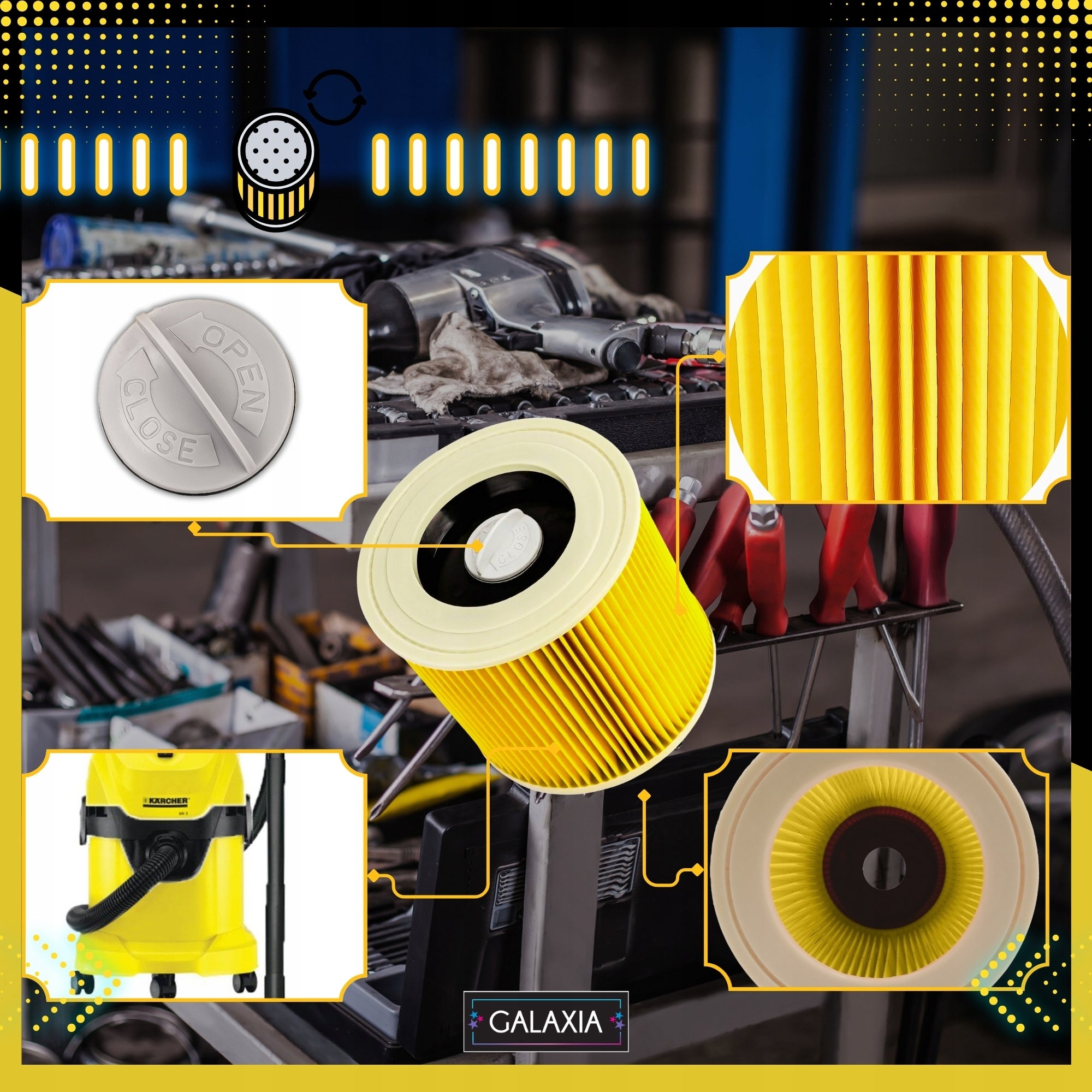 3x KARCHER WD3 VACUUM CLEANER FILTER Filters 3 PCS WD 3 MV3 WD2 SE4001 KWD3 Model Karcher WD2, WD3, MV2, MV3, SE4001