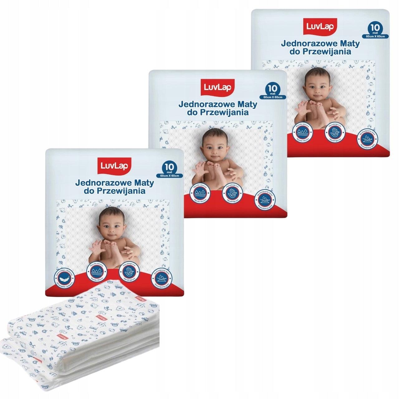 3x LuvLap Disposable Changing Pads for Children 60x60
