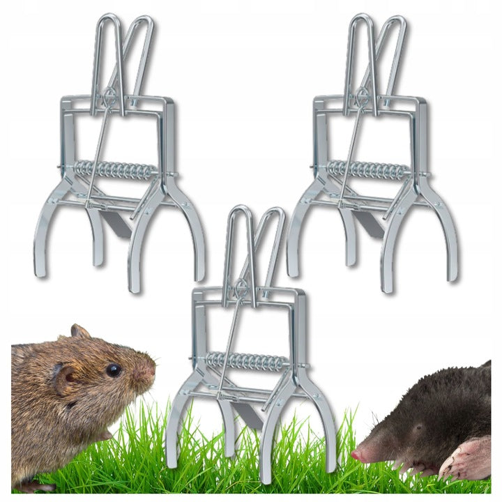 3x MOLE TRAP VOLES PROFESSIONAL PAW METAL GUILLOTINE MOLECATCHER