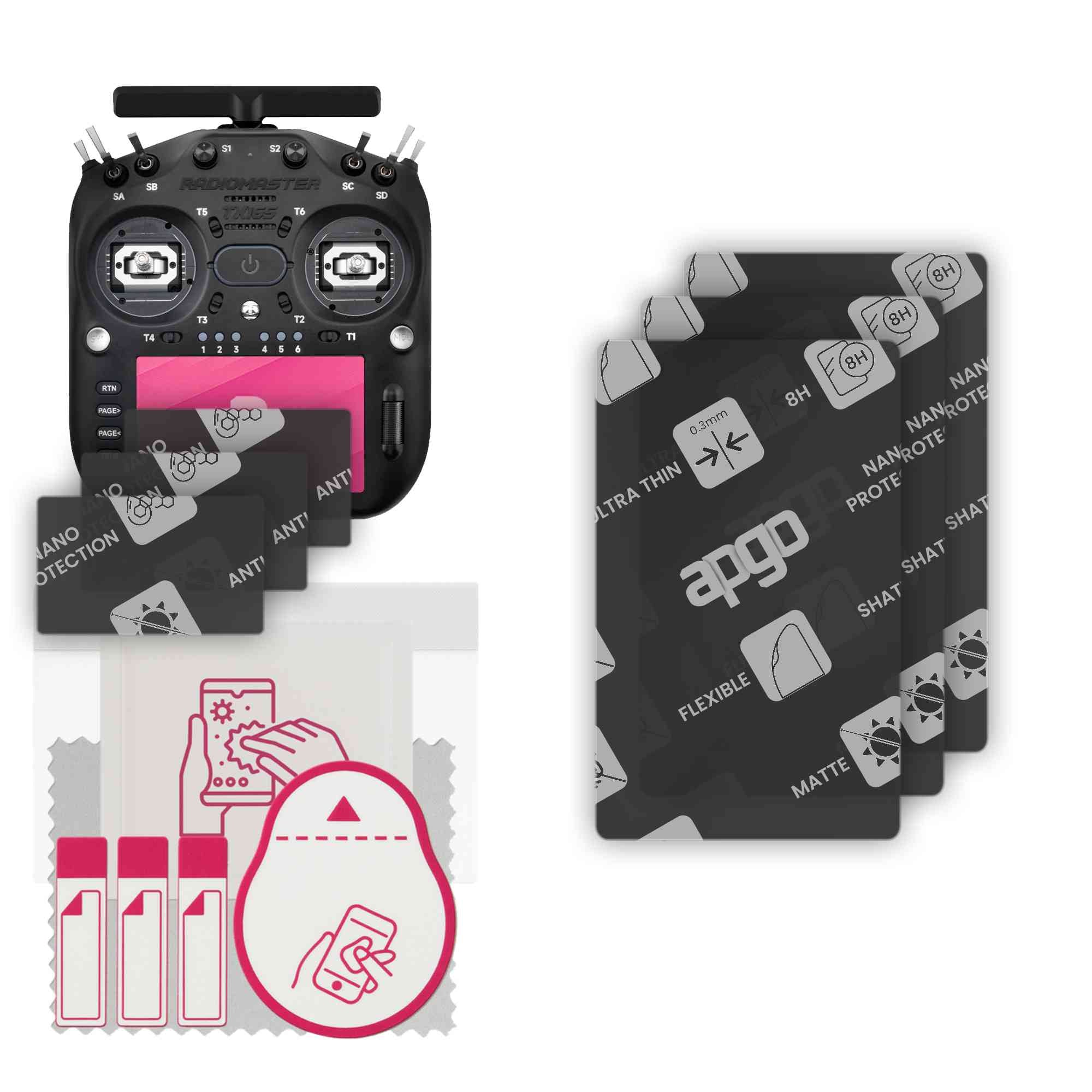 3x Matte Hybrid Glass for RadioMaster TX16S Mark III, Hardening Replacement