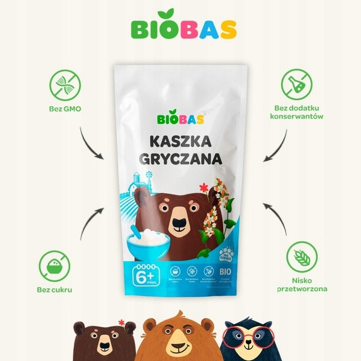 3x Organic Buckwheat Porridge BIO Dairy Free For Children 200g / BioBas Age range 6 months+