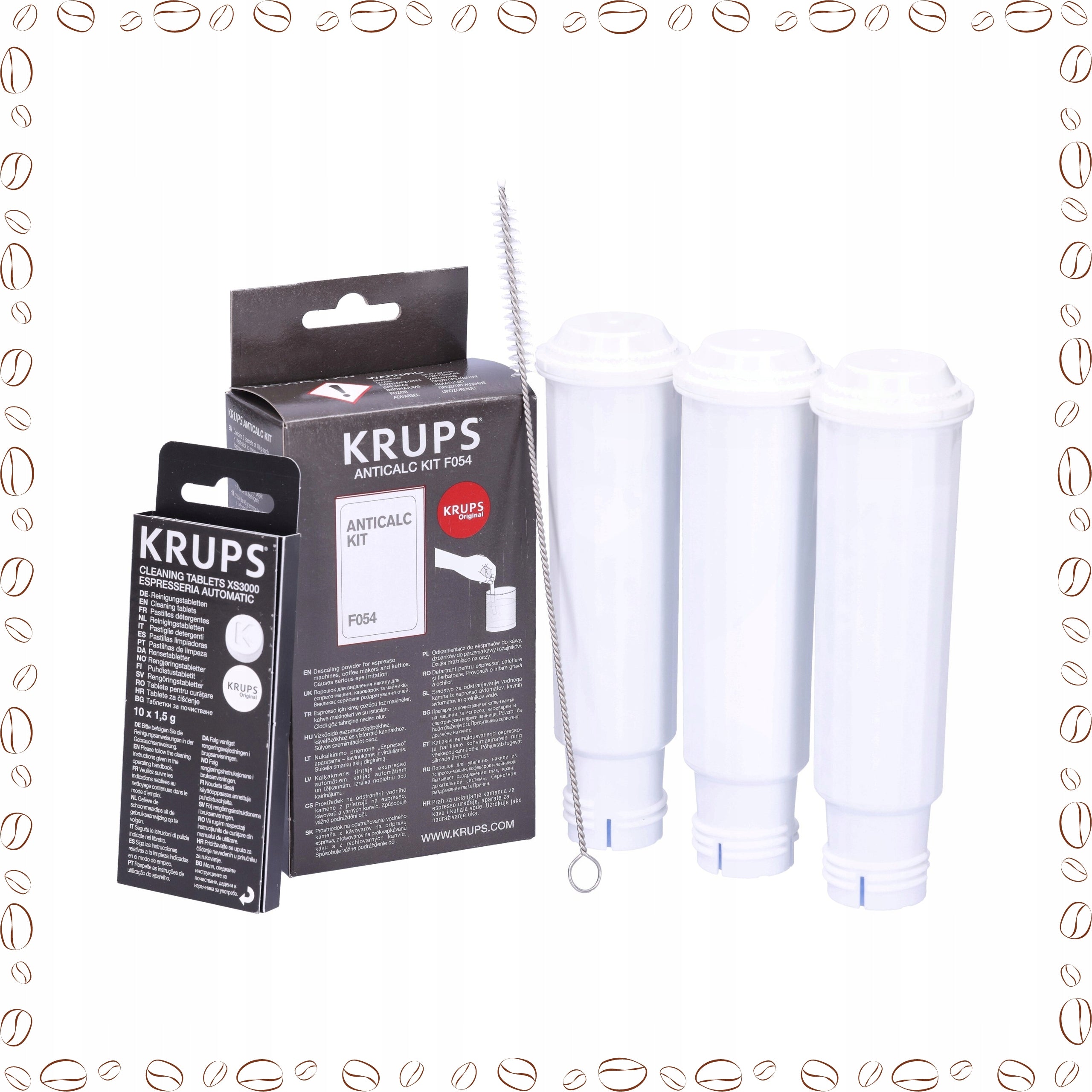 3x REPLACEMENT Water Filter for KRUPS Machines and Descaler Tablets Brush Packaging status original