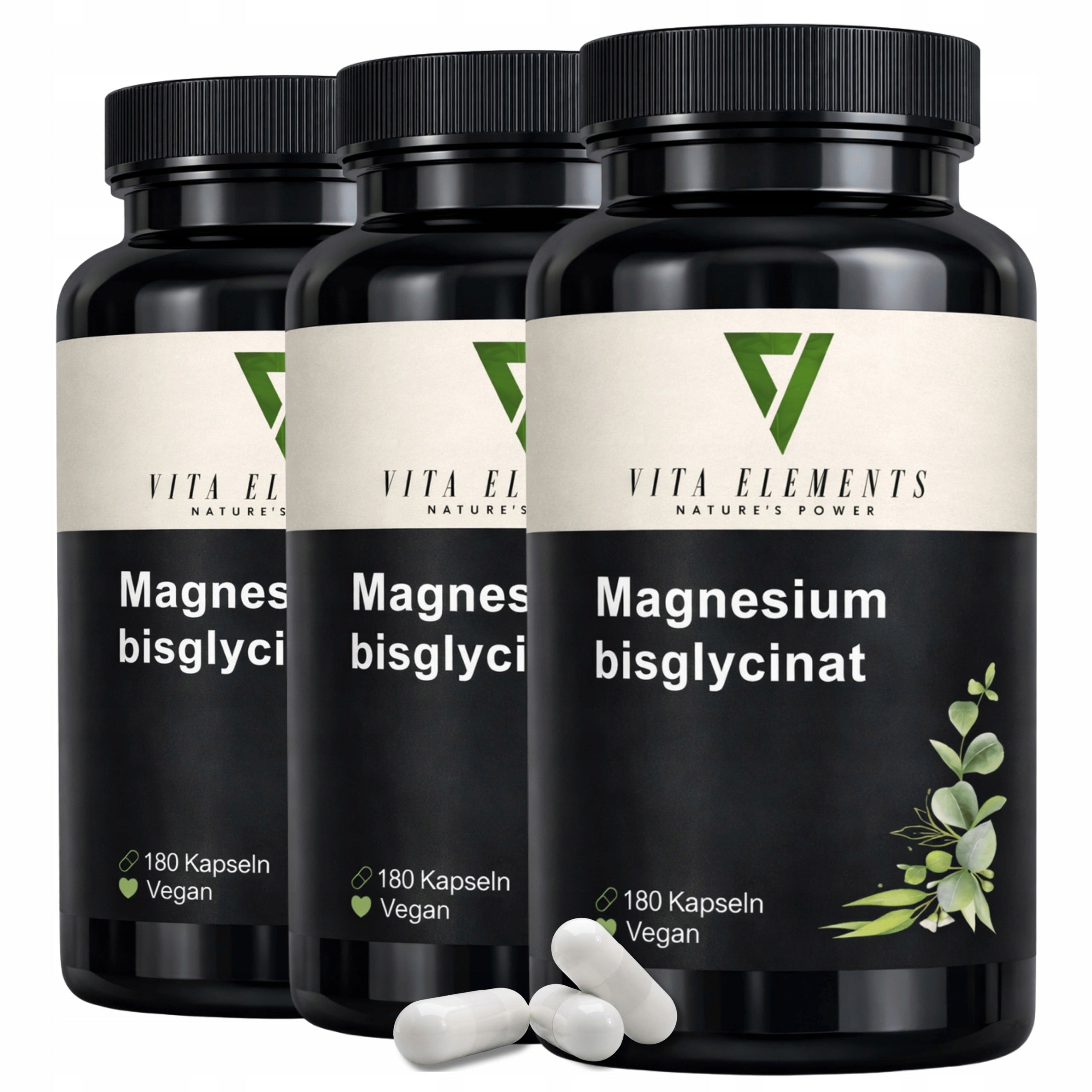 3x Vita Elements Magnesium Bisglycinate High Dose Non-GMO Capsules 180pcs