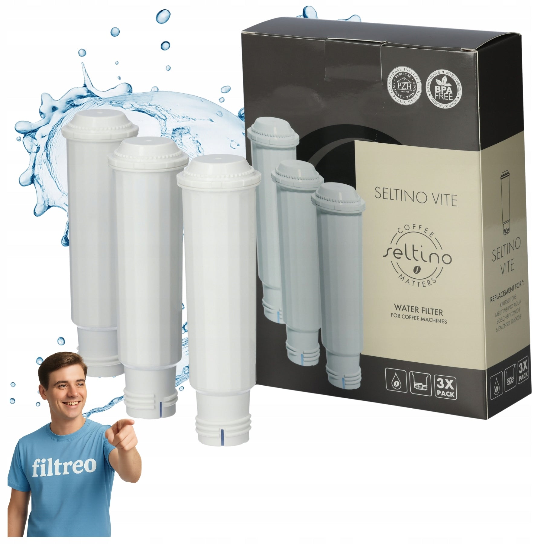 3x WATER FILTER for Melitta Pro Aqua MACHINE replacement Seltino Vite SET