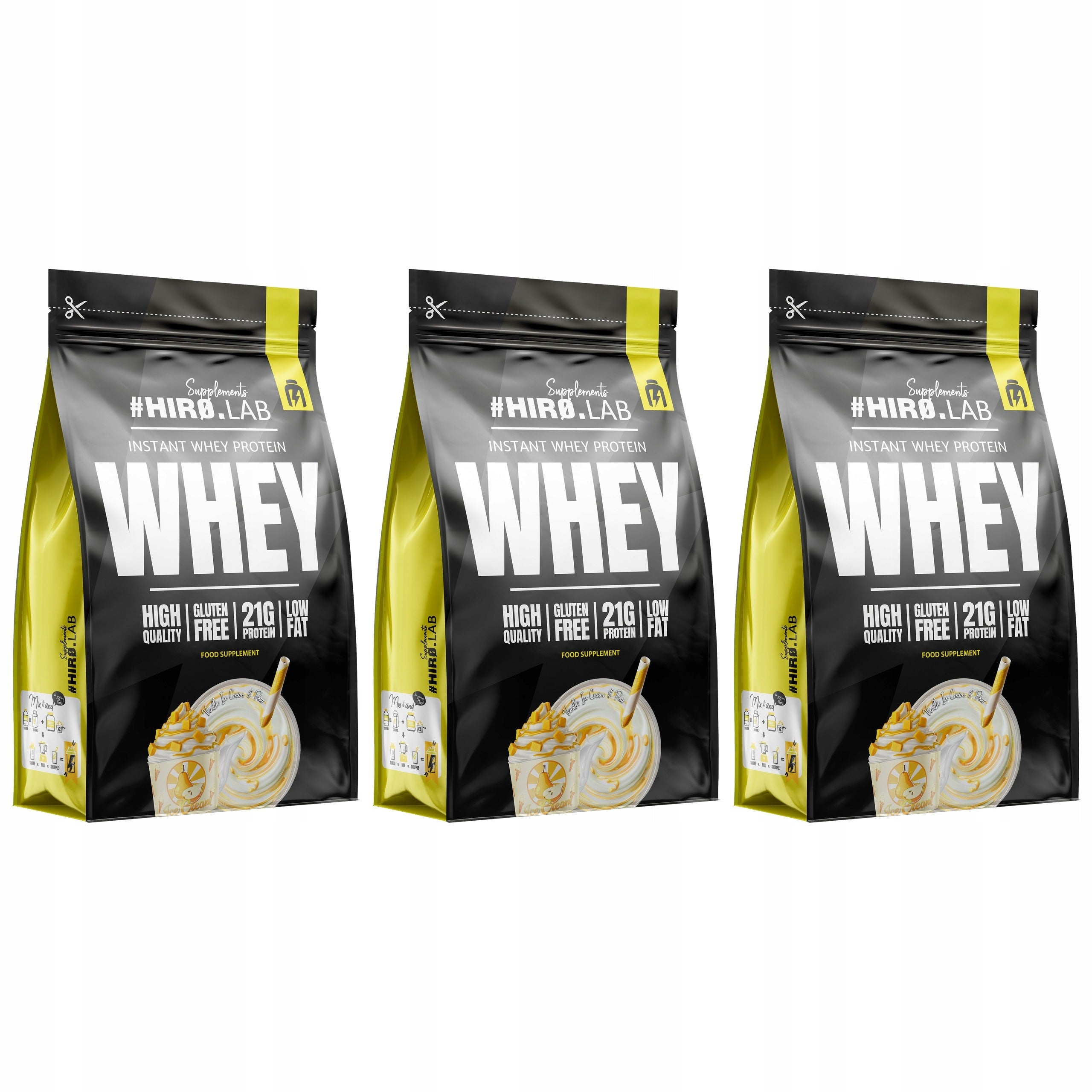3x WPC Protein Instant Whey Protein 750g Ice Cream Vanilla with Pear H