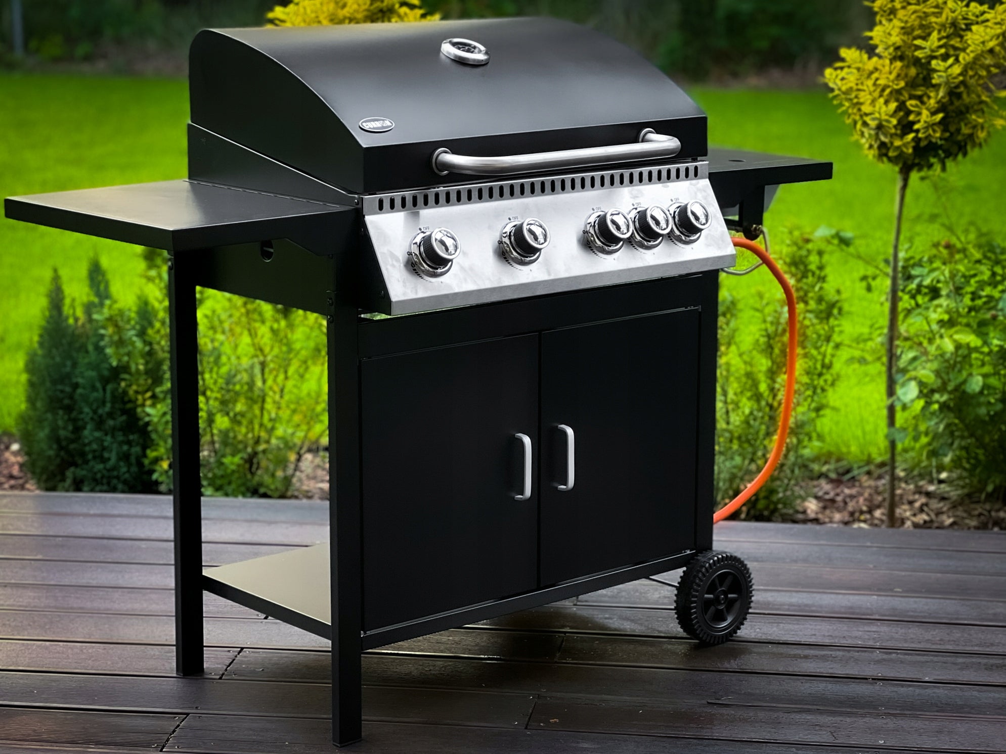 4+1 GARDEN GAS GRILL WITH COVER LARGE STAINLESS STEEL GRATE WHEELS COVER Number of burners 5