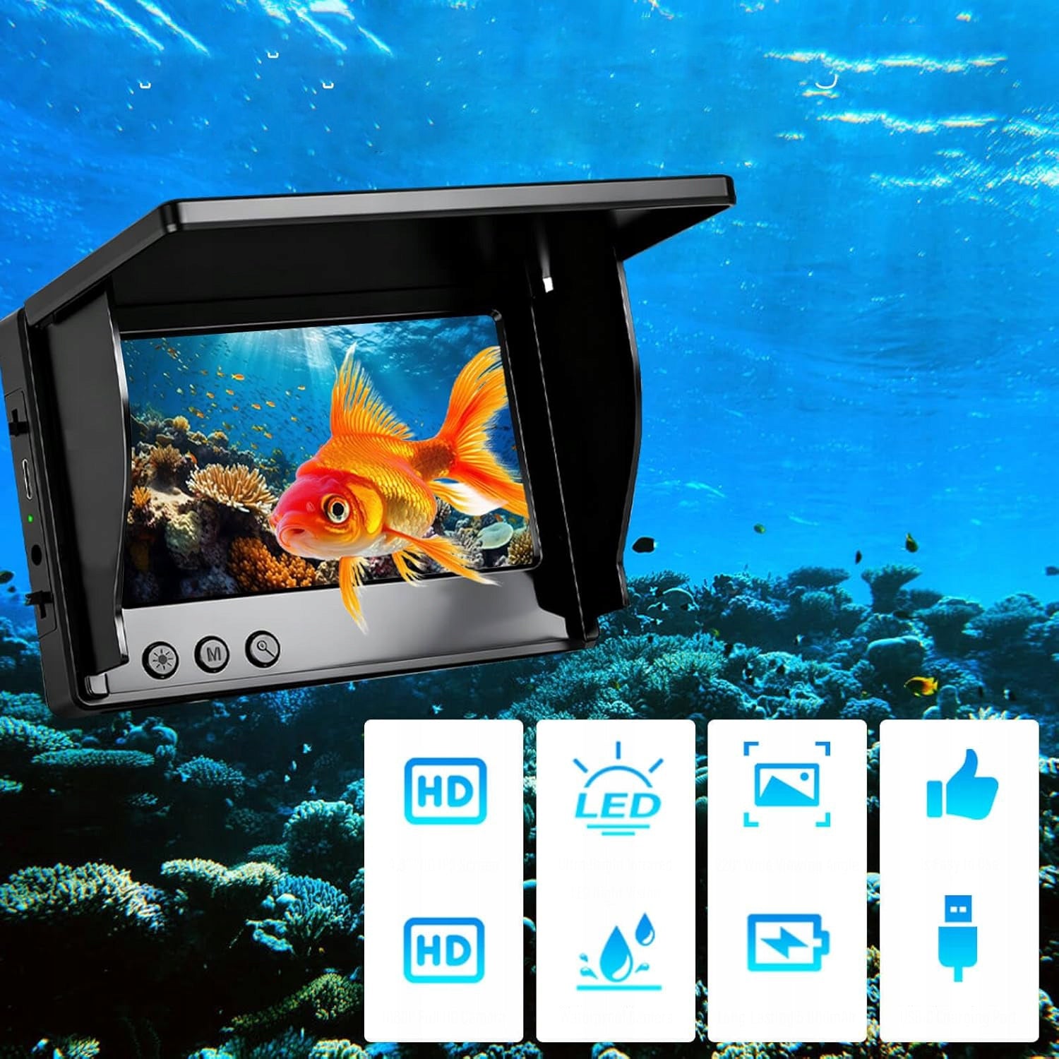 4.3" UNDERWATER FISHING CAMERA LCD MONITOR 1080P WITH 15m CABLE FISH DETECTOR Packaging status original