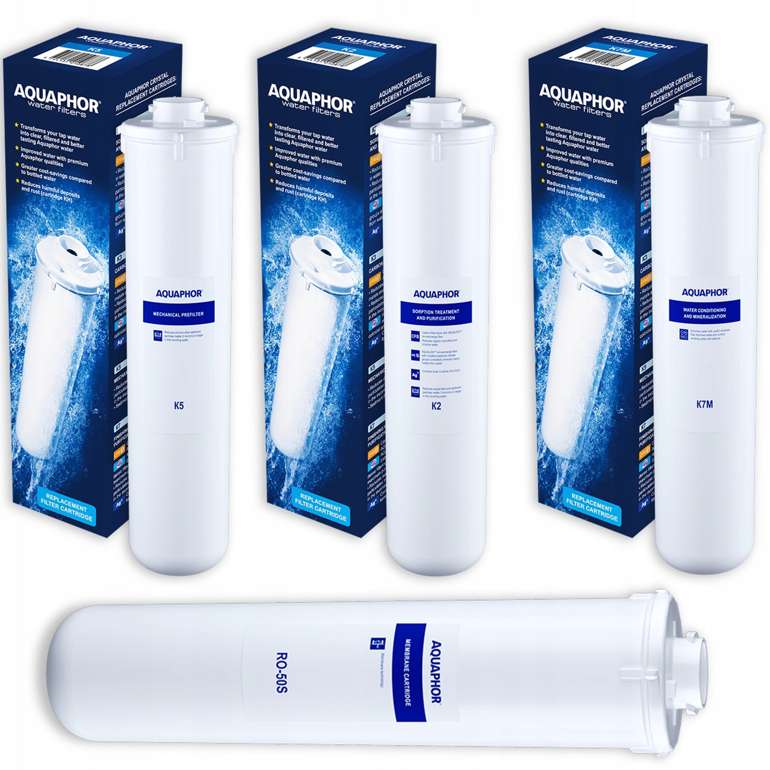 4 CARTRIDGES FOR AQUAPHOR MORION 101S - K5 + K2 + K7M + MEMBRANE RO-50S