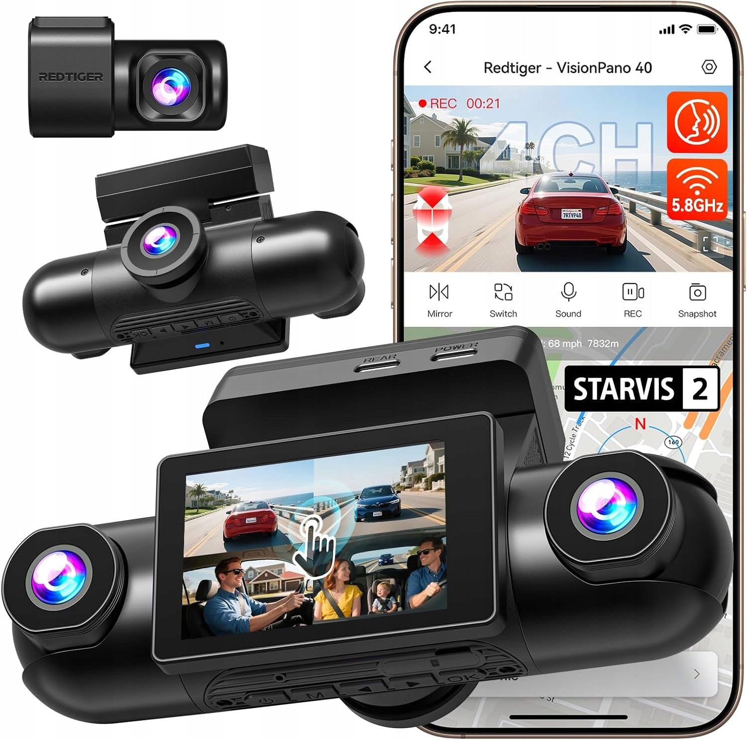 4-Channel Dash Cam 360° View REDTIGER VP40, STARVIS2, Night Vision,GPS