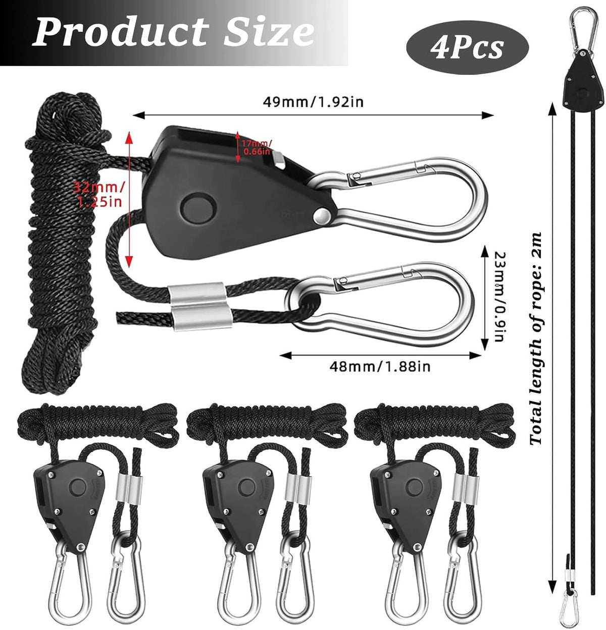 4 PCS ADJUSTABLE ROPE RATCHETS WITH 2M HOOKS FOR HANGING Manufacturer code 5908040919526