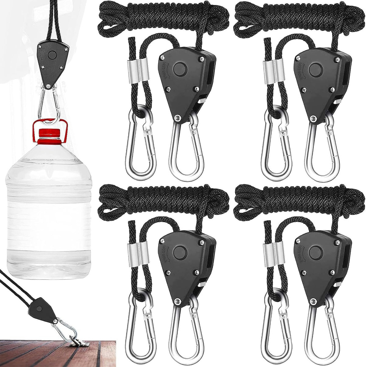 4 PCS ADJUSTABLE ROPE RATCHETS WITH 2M HOOKS FOR HANGING