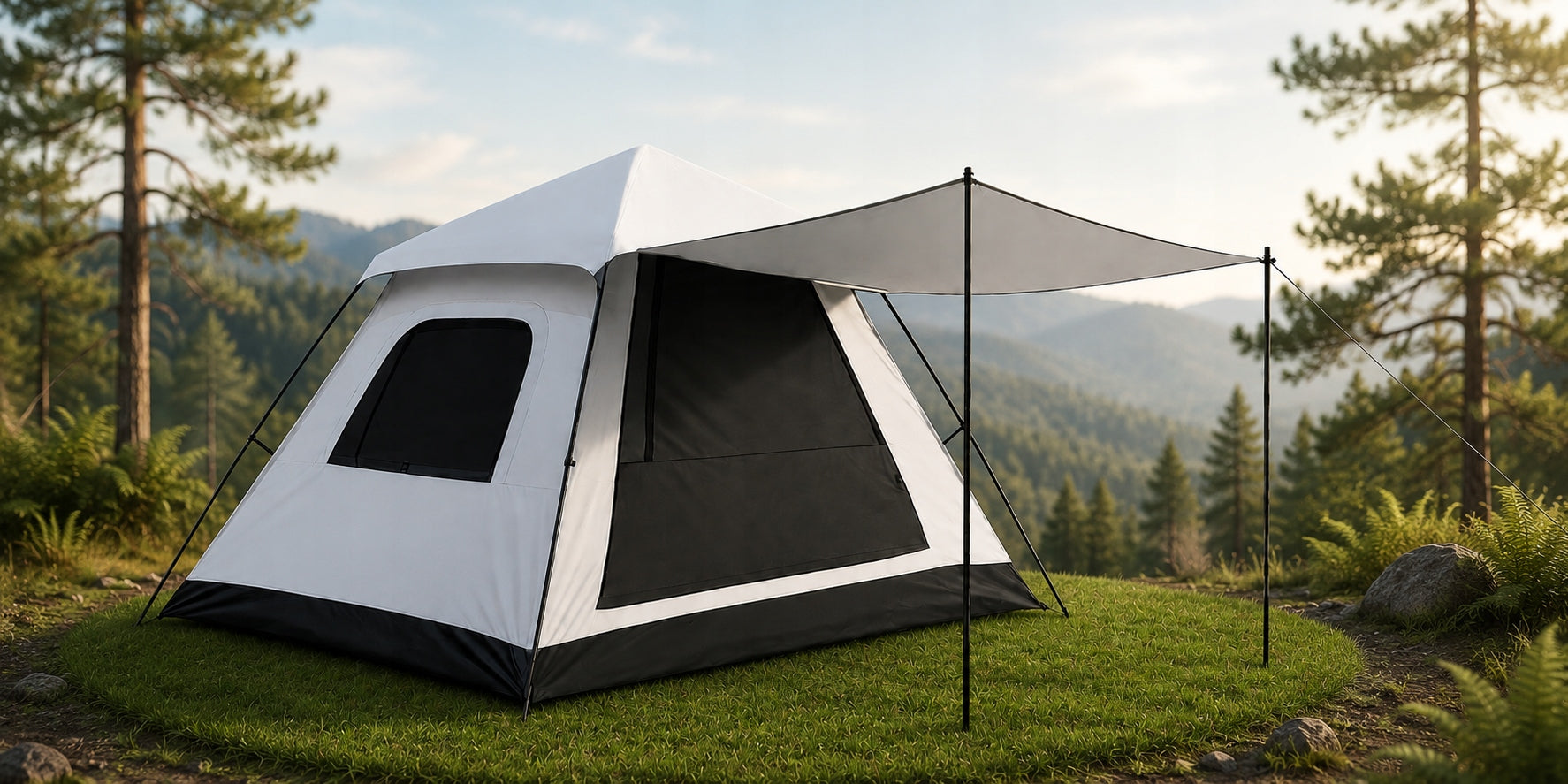 4 PERSON SELF-DECOMPOSING AUTOMATIC CAMPING TENT Color silver