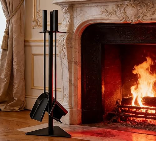 4 PIECE BLACK METAL CHIMNEY UTENSIL SET FOR FIREPLACE Brand no brand