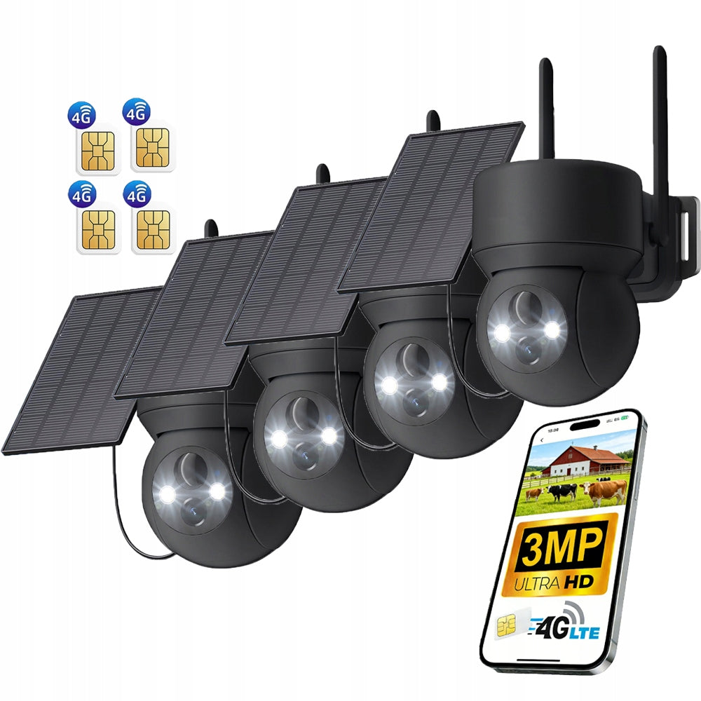 4 PIECES OUTDOOR IP SOLAR CAMERA FOR SIM CARD 4G LTE ROTATING CAMERA