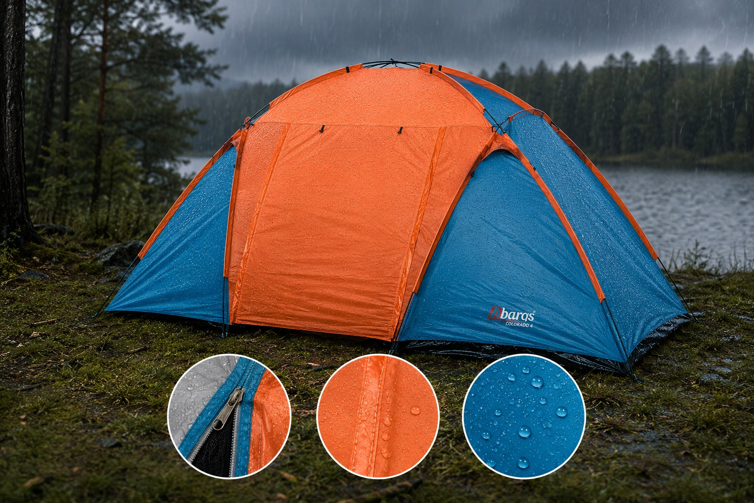 4-Person Tourist Tent with Vestibule Large Family 2 Bedrooms Waterproofness 3000 mm
