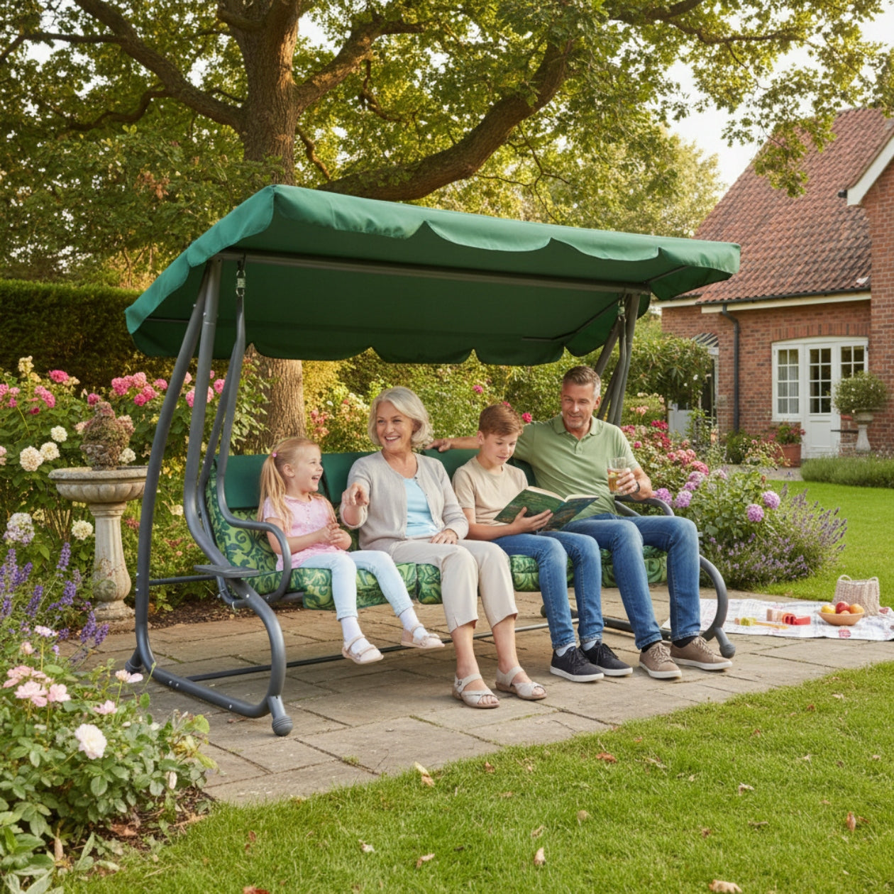4-SEATER FREESTANDING ROCKING GARDEN SWING WITH CANOPY Packaging status original