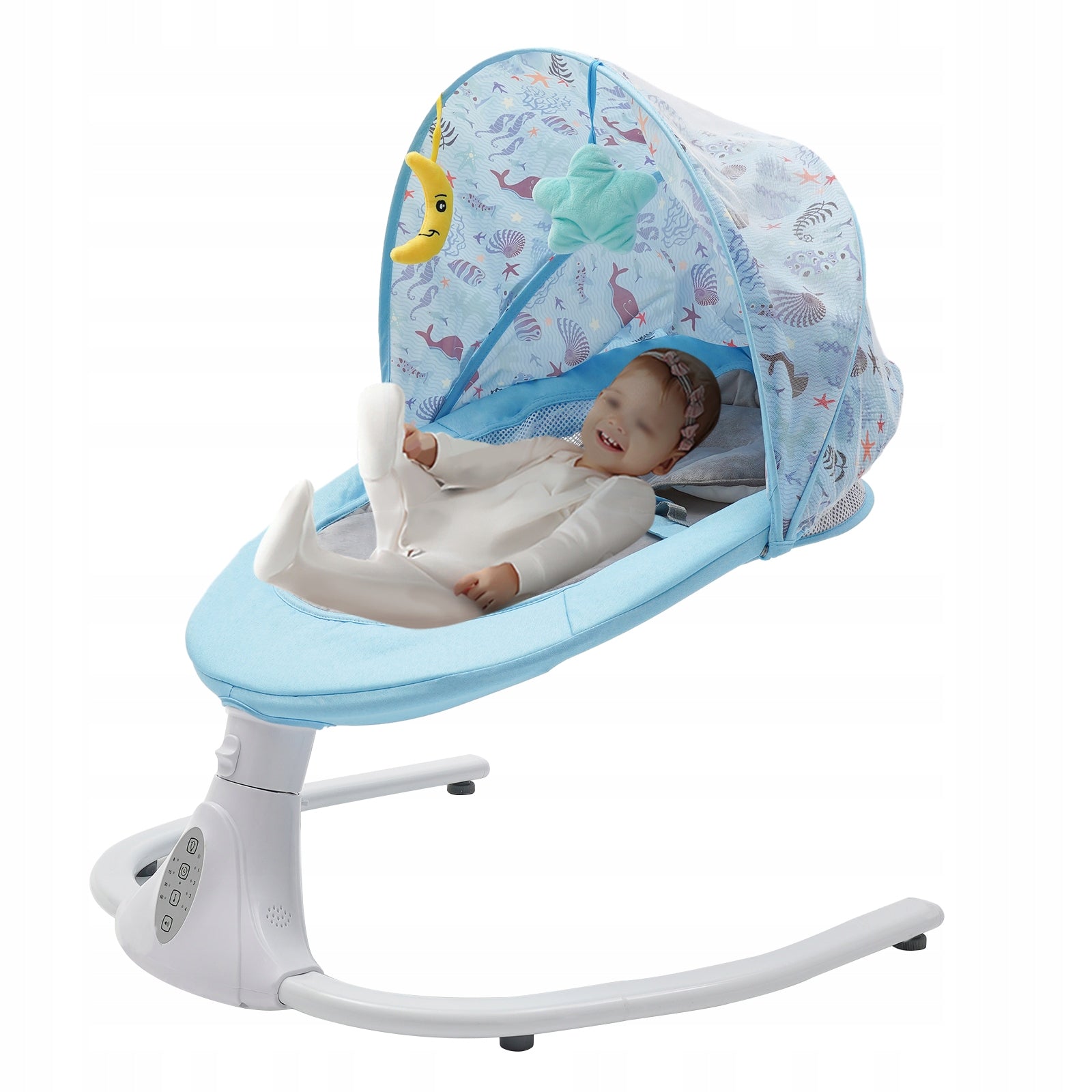 4-Speeds Electric Baby Rocking Chair 0-18 Months 18kg Bluetooth Remote Blue
