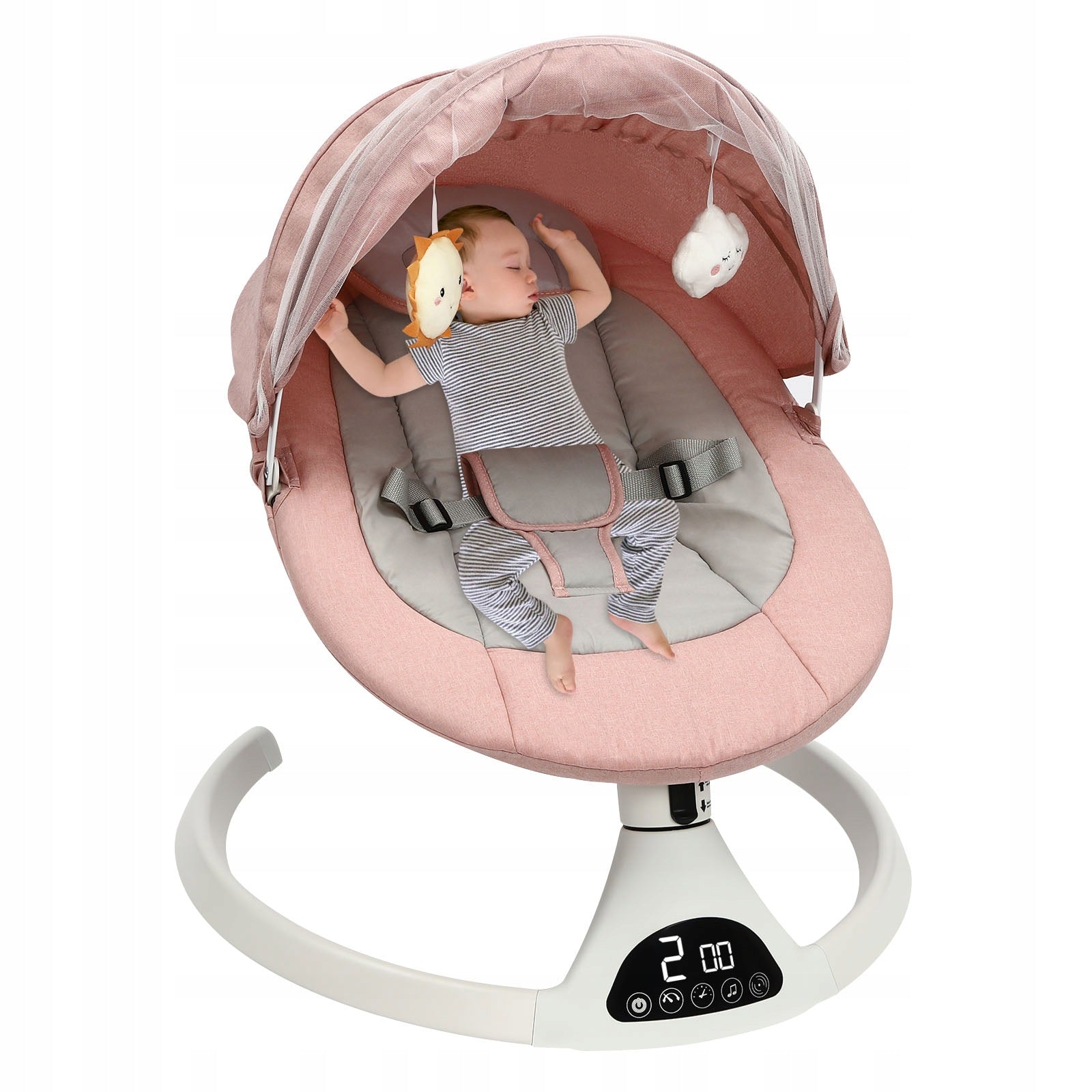 4-Speeds Electric Baby Rocking Chair 0-18 Months 18kg Bluetooth Remote Pink