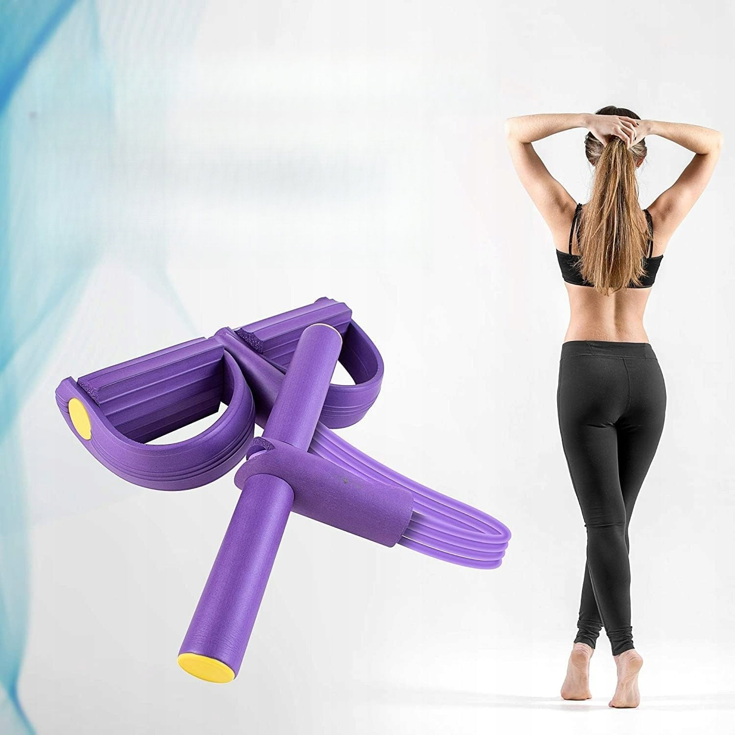 4-TUBE LEG EXERCISE PULLER WITH PEDALS YOGA ELASTIC ROPE-PURPLE Brand no brand